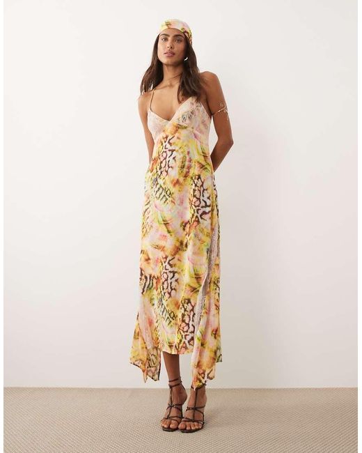 AFRM Natural Christina Cross Back Lace Detail Maxi Dress