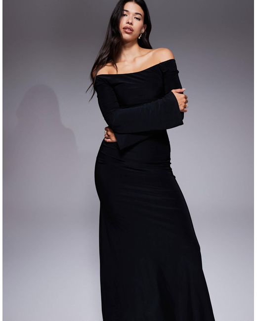 ASOS Blue Long Sleeve Twist Shoulder With Lace Up Back Maxi Dress