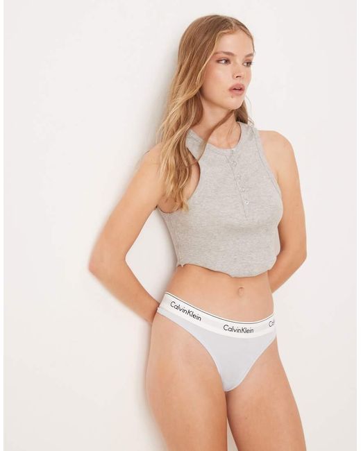 Calvin Klein White Modern Cotton Logo Waistband Thong