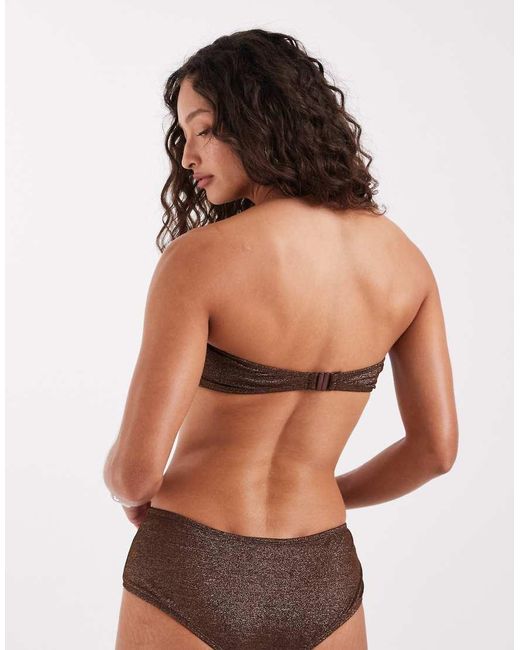 Motel Brown Sorawa Co-ord Spiral Bead Bandeau Bikini Top