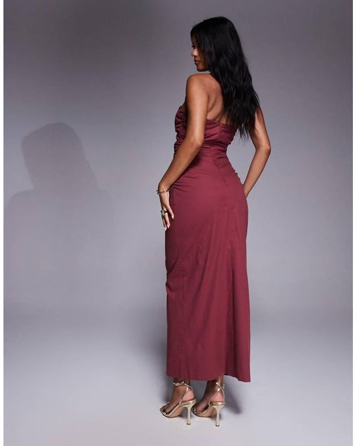 4th & Reckless Purple Linen Look Bandeau Gold Hardware Detail Cut-out Maxi Dress