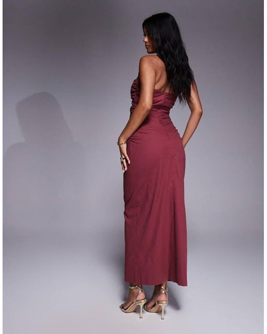 4th & Reckless Purple Linen Look Bandeau Gold Hardware Detail Cut-out Maxi Dress
