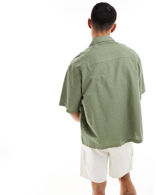 ASOS Green Boxy Oversized Linen Look Shirt With Revere Collar for men