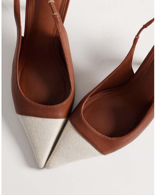 ASOS Brown Sylvie Two Tone Slingback Mid Heel Shoes
