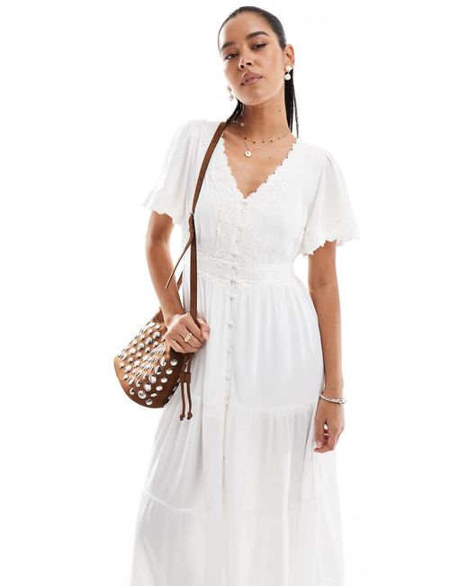 Superdry White Ibiza Short Sleeve Midi Tea Dress