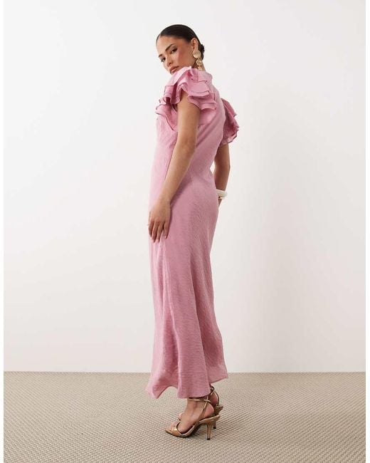 Nobody's Child Petite Pink Layla V-neck Ruffle Sleeve Midi Dress