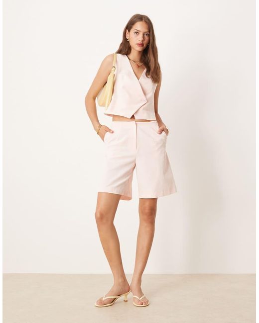 ASOS Pink Linen Blend Asym Wrap Waistcoat Co Ord