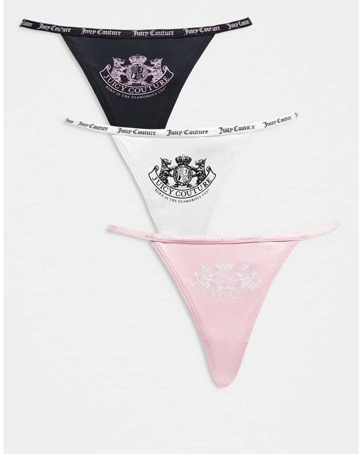 Juicy Couture Multicolor 3 Pack Of Logo Crest Lingerie Thongs