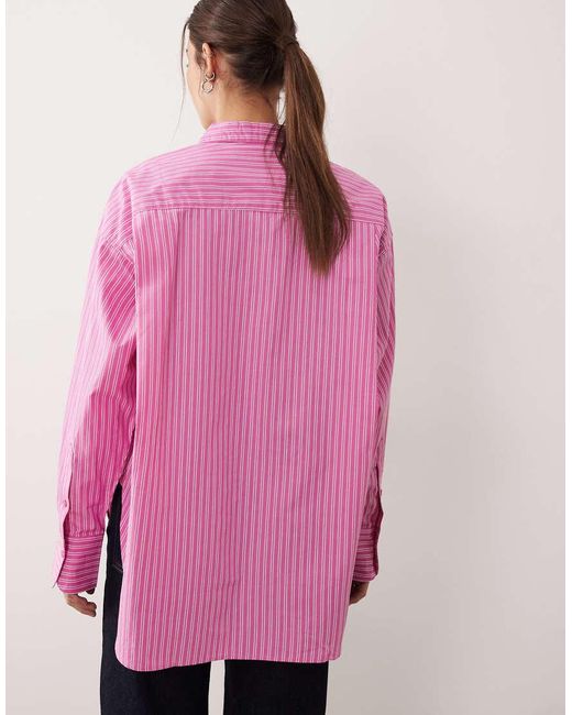 JJXX Pink Jamie Oversized Poplin Stripe Shirt