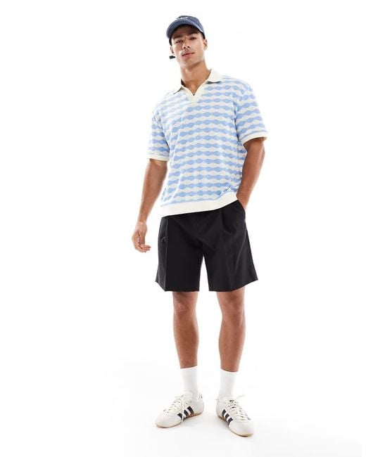 Polo Squadrata Oversize Pesante Da 240 Gsm Rossa E Bianca Testurizzata A Righe di ASOS in Blue da Uomo