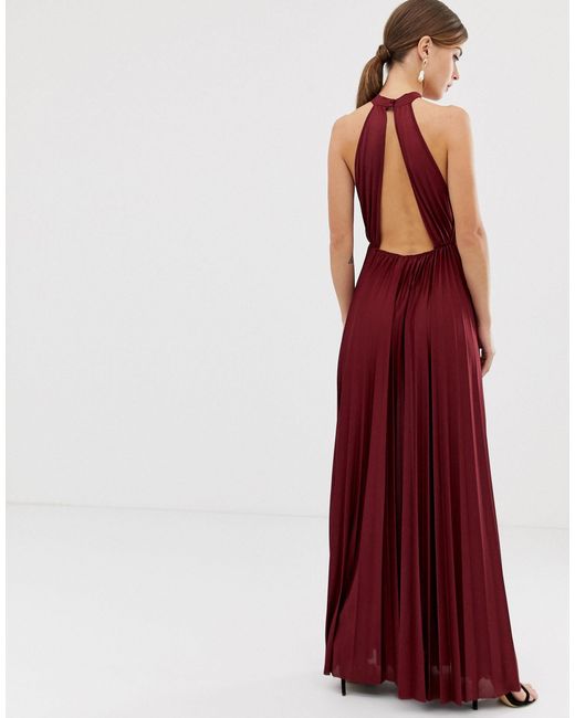 halter pleated maxi dress