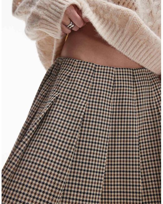 TOPSHOP Geplooide Minirok Met Lage Taille En Pied-De-Poule Ruit in het Natural