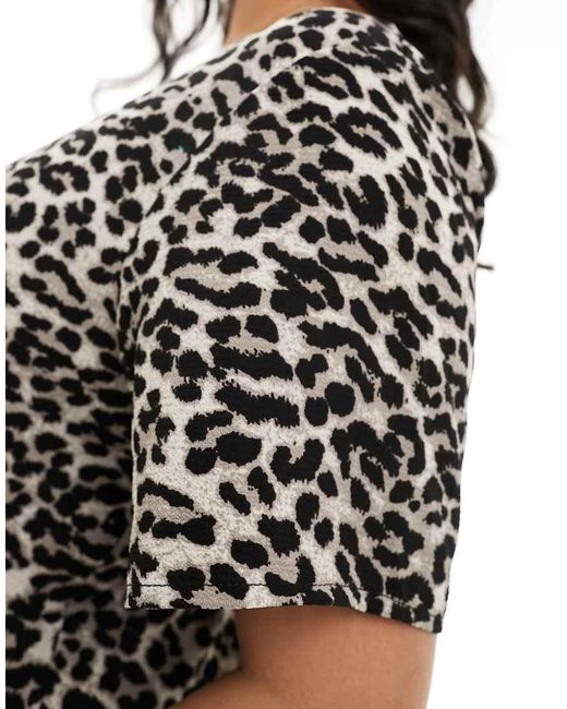 Top Con Estampado De Leopardo De Tejido Liso De -Marrón ONLY de color Black