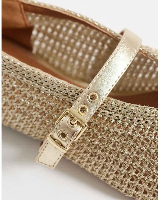 River Island Natural Crochet Mary Jane Ballet Flats
