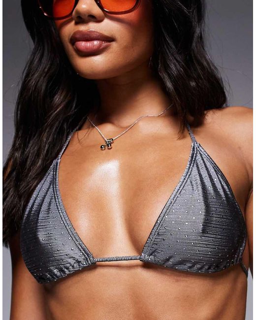 South Beach Gray Studded Triangle Bikini Top