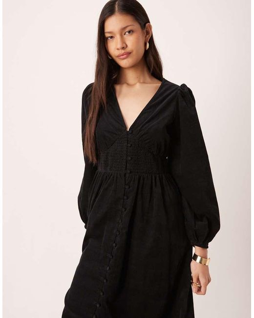 Nobody's Child Black Riley Long Sleeve Cord Midi Dress
