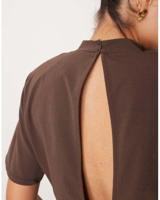 ASOS Brown Structured Shoulder Pad Top With Open Back Detail