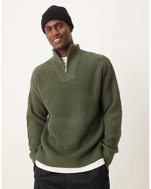 New Look Green 1/4 Zip Fisherman Jumper for men