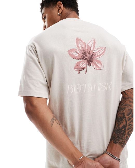 T-shirt oversize avec imprimé fleuri au dos - beige SELECTED pour homme en coloris White
