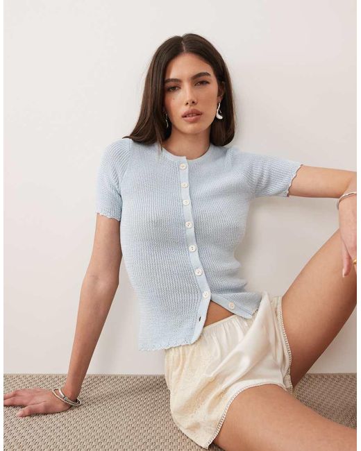 Pretty Lavish Multicolor Scallop Detail Knitted Short Sleeve Cardigan