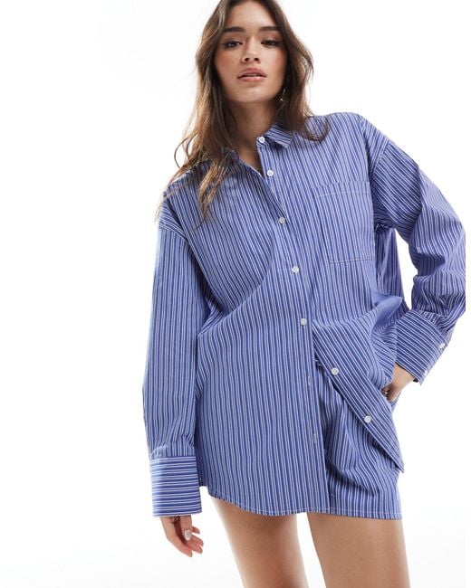 4th & Reckless Blue Oversized Shirt Co-ord