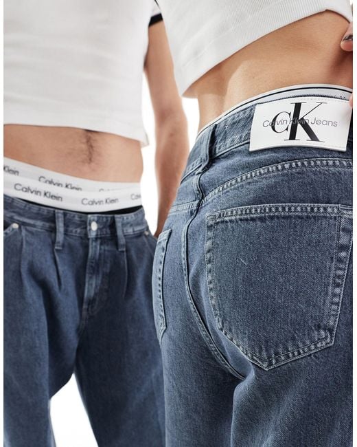 Calvin Klein Blue Unisex 90s Loose Multi-pleated Jeans