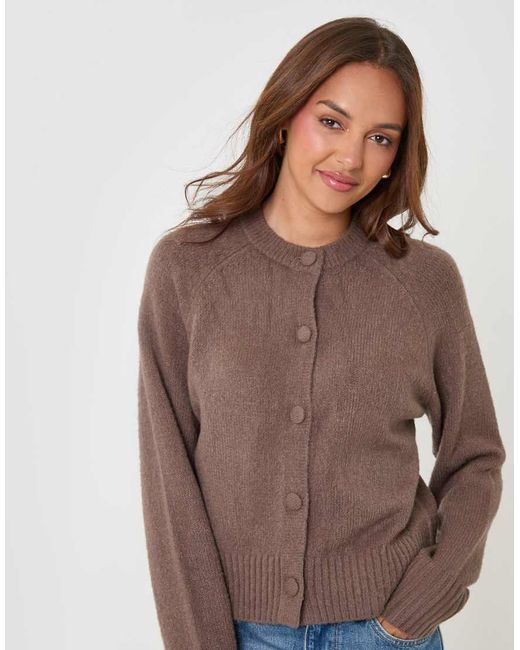 Threadbare Brown Relaxed Fit Knitted Cardigan