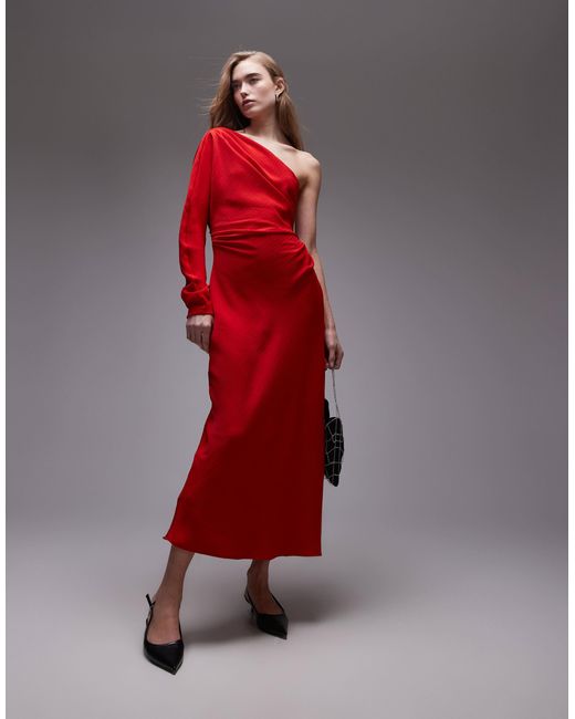 Mango Red – langärmliges one-shoulder-maxikleid