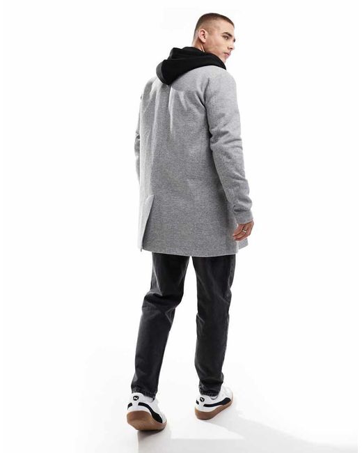 Jack & Jones Gray Jersey Overcoat for men