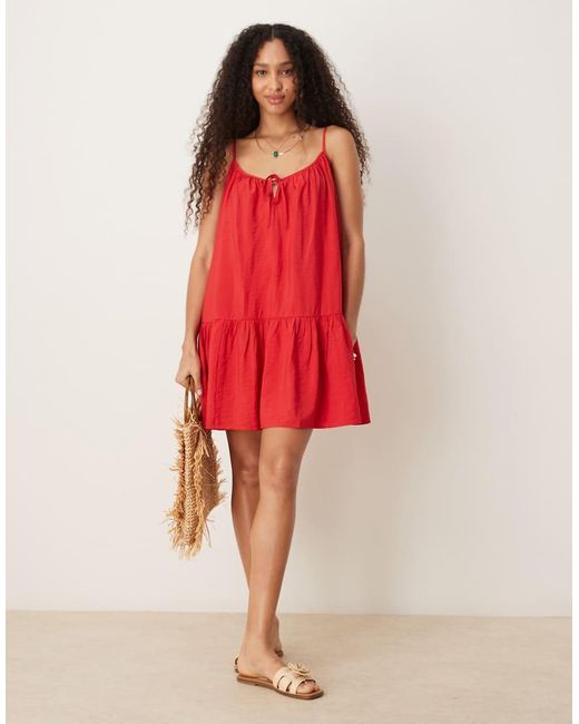 Jdy Red Dropped Hem Mini Dress