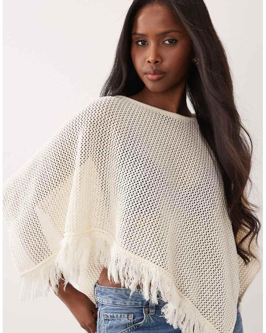 ASOS Blue Open Knit Fringe Cape