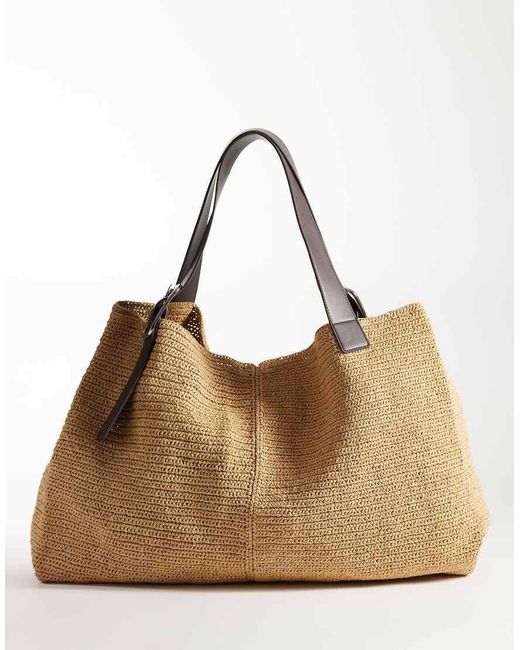 Mango Natural Buckle Detail Woven Tote Bag