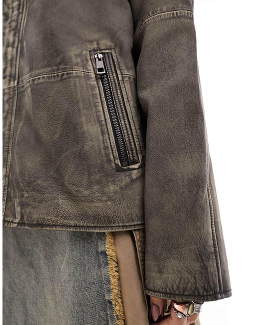 Reclaimed (vintage) Washed Real Leather Zip Up Jacket in Reclaimed (vintage) Washed Real Leather Zip Up Jacket in
