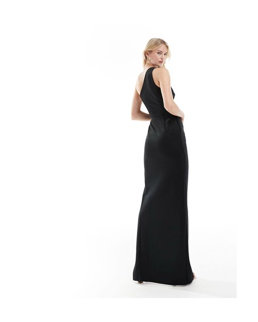ASOS Black Asos Design Tall One Shoulder Pleat Detail Bodycon Maxi Dress