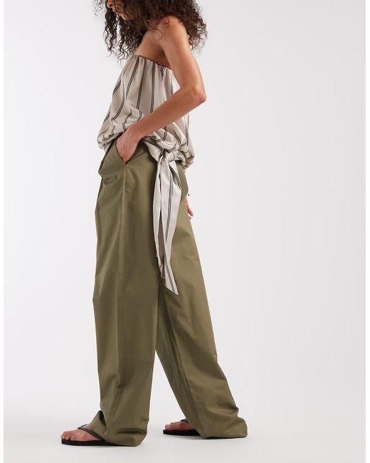 & Other Stories Natural Cotton Wide Leg Trousers With Pleat Detail