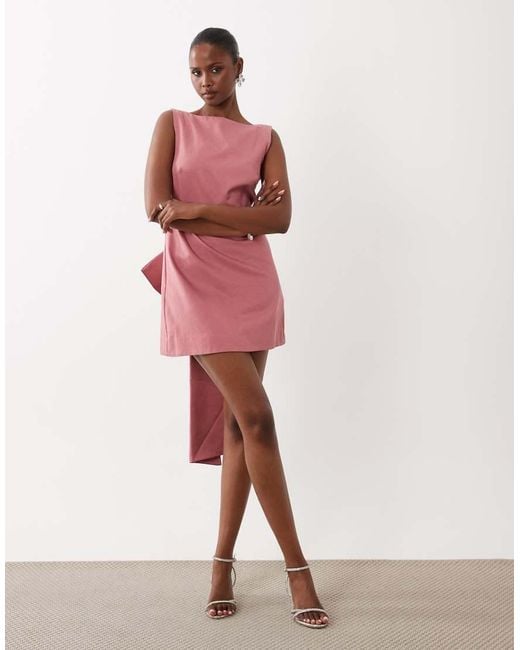 ASOS Red Slash Neck Shift Mini Dress With Open Back And Bow Back