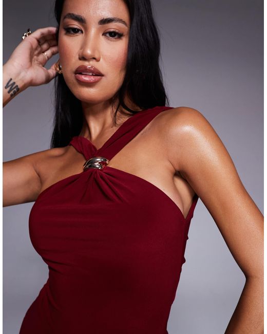 ASOS Red Trimmed Halterneck Maxi Dress With Twisted Back Detail