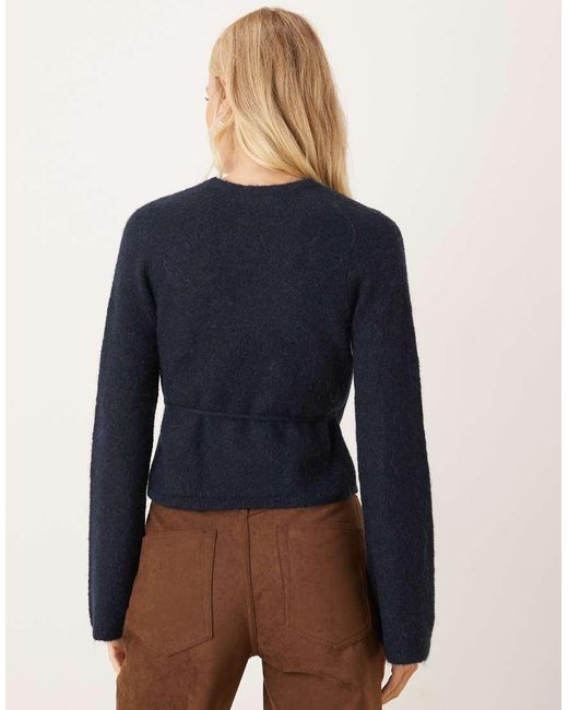 Gina Tricot Blue Long Sleeve Knitted Wool Alpaca Wrap Cardigan