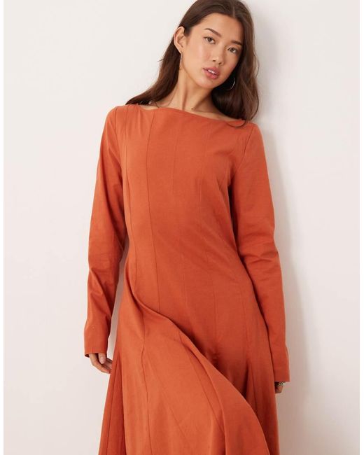 ASOS Red Slash Neck Maxi Dress With Full Skirt