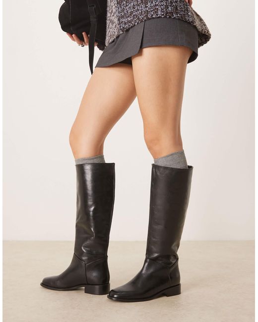 Mango Black Flat Knee High Boot