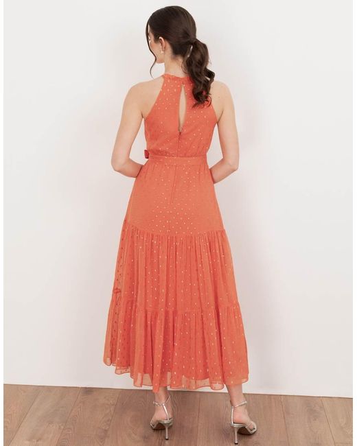 ANAYA Pink Halter Neck Tiered Maxi Dress