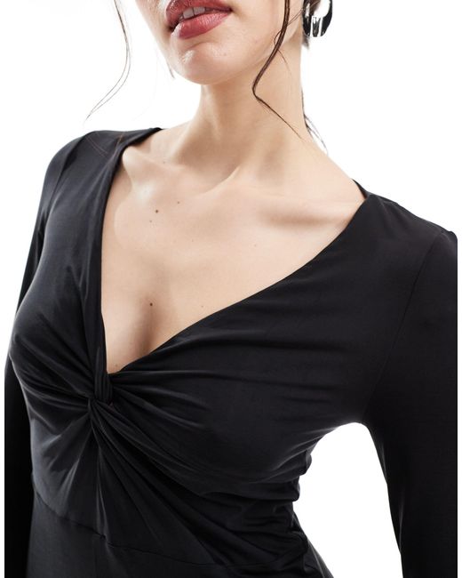 & Other Stories Black Supersoft Luxe Jersey Midi Dress With Twist Front Detail