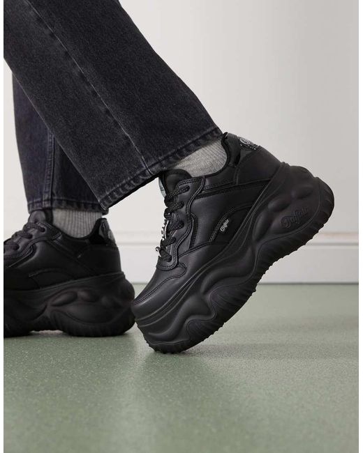 Buffalo Black Vegan Feral One Platform Trainers