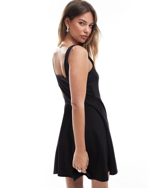 ASOS Black Square Neck Zip Detail Mini Skater Dress