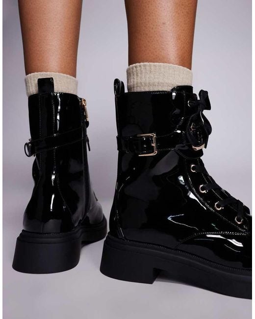 River Island Black Lace Up Chunky Boots
