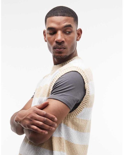 Weekday White Striped Knitted Vest for men