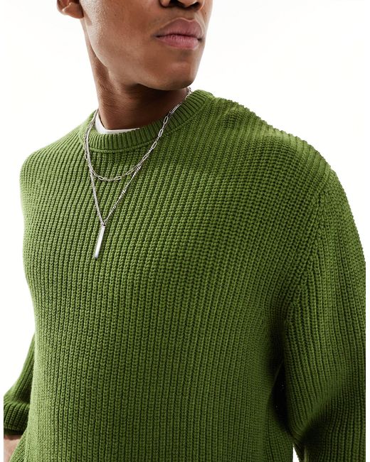 ASOS Green Oversized Knitted Fisherman Rib Jumper for men