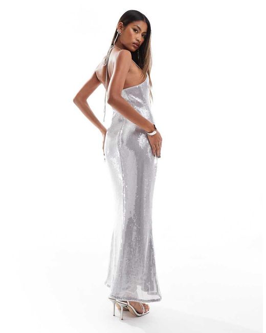 ASOS White Sheer Sequin Corsage Bust Detail Midi Dress