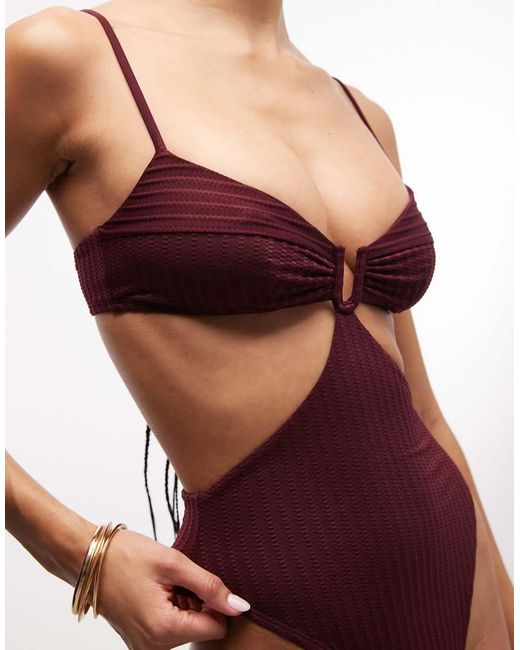 ASOS Red Rory Spliced Rib V Wire Swimsuit