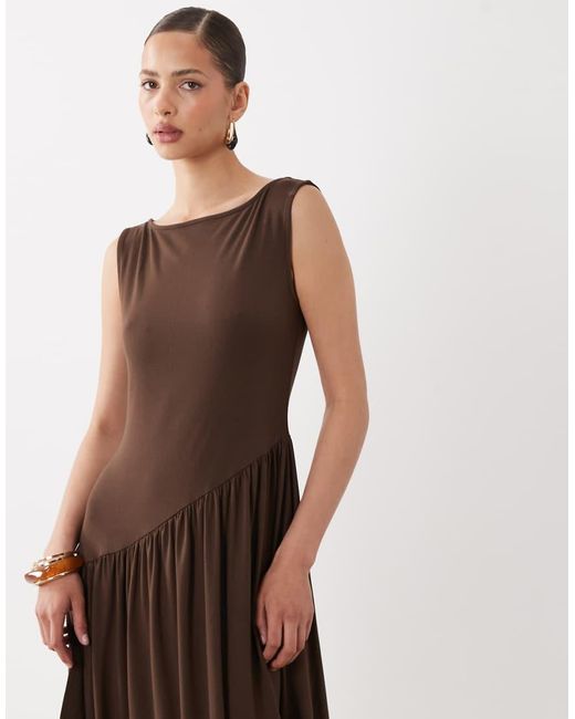 ASOS Natural Soft Touch Jersey Drape Detail Midi Dress
